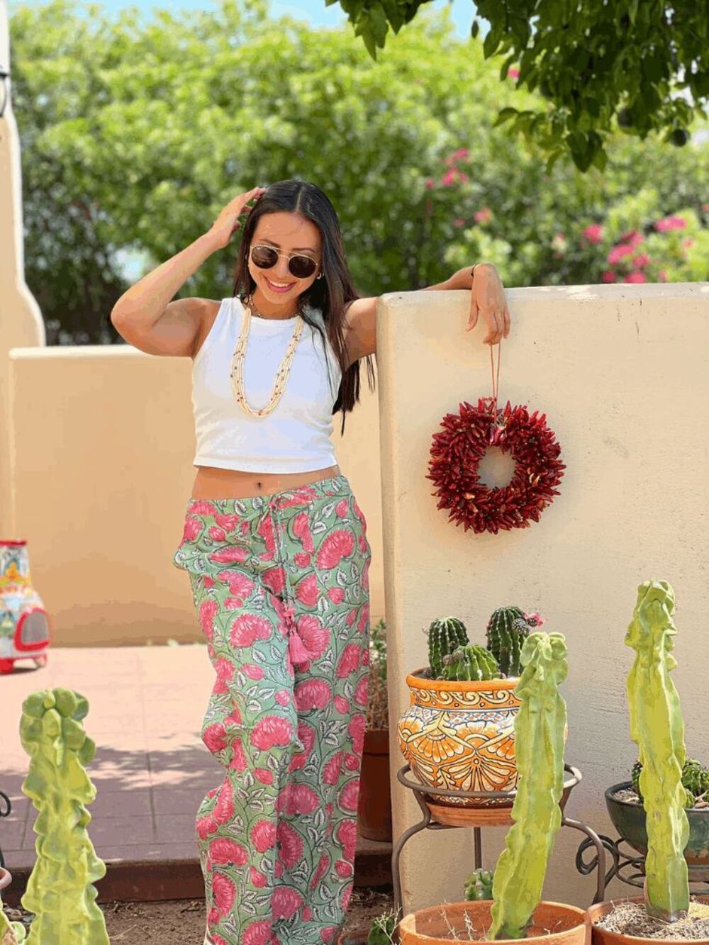 Pax Philomena Francis Green Pink Floral Print Cotton Lounge Pant Women's Size XS
